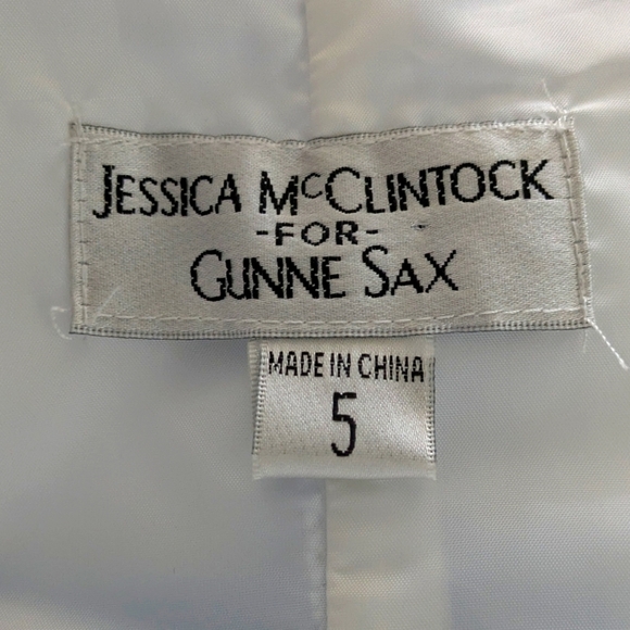 Y2K Jessica McClintock Gunne Sax 5 White and Blue Iridescent Sparkly Mini Dress - Picture 8 of 8